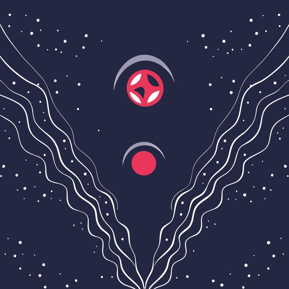 Celestial Abstract Art Wavy Lines, Stars, and Planets vector