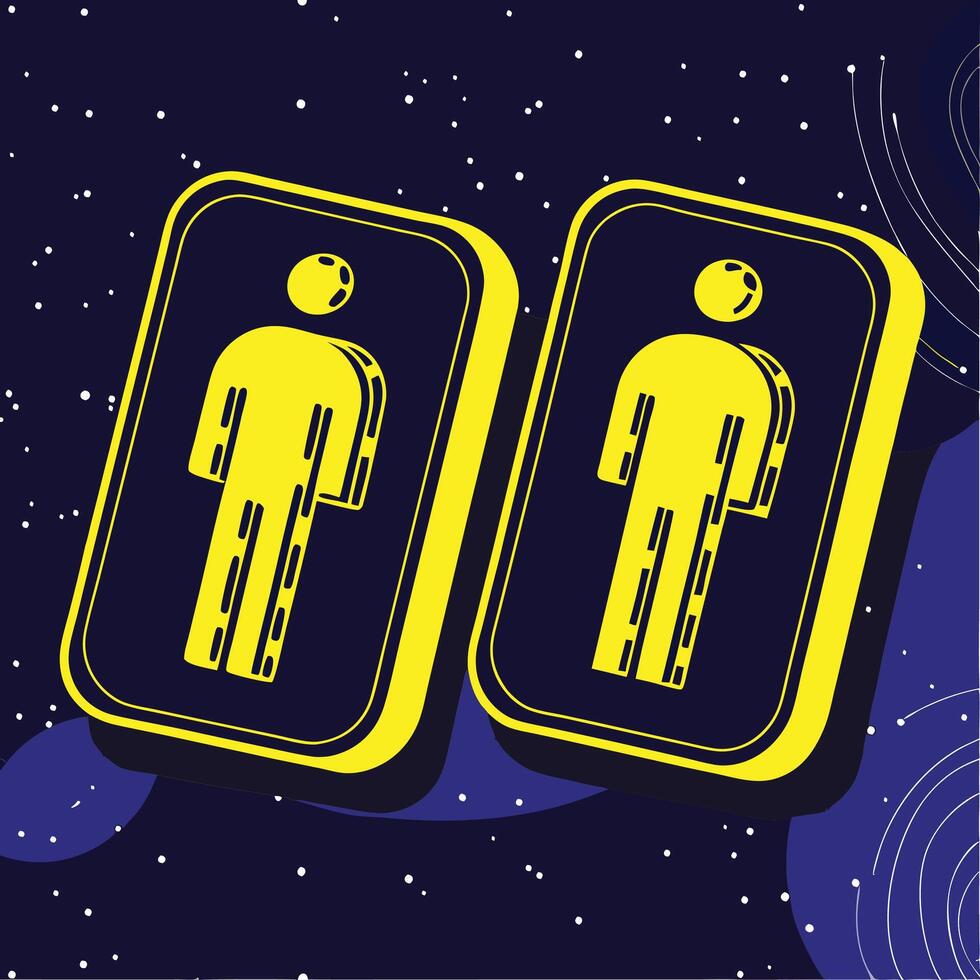 Abstract Dual Figure Symbol Yellow Icons on Dark Background vector