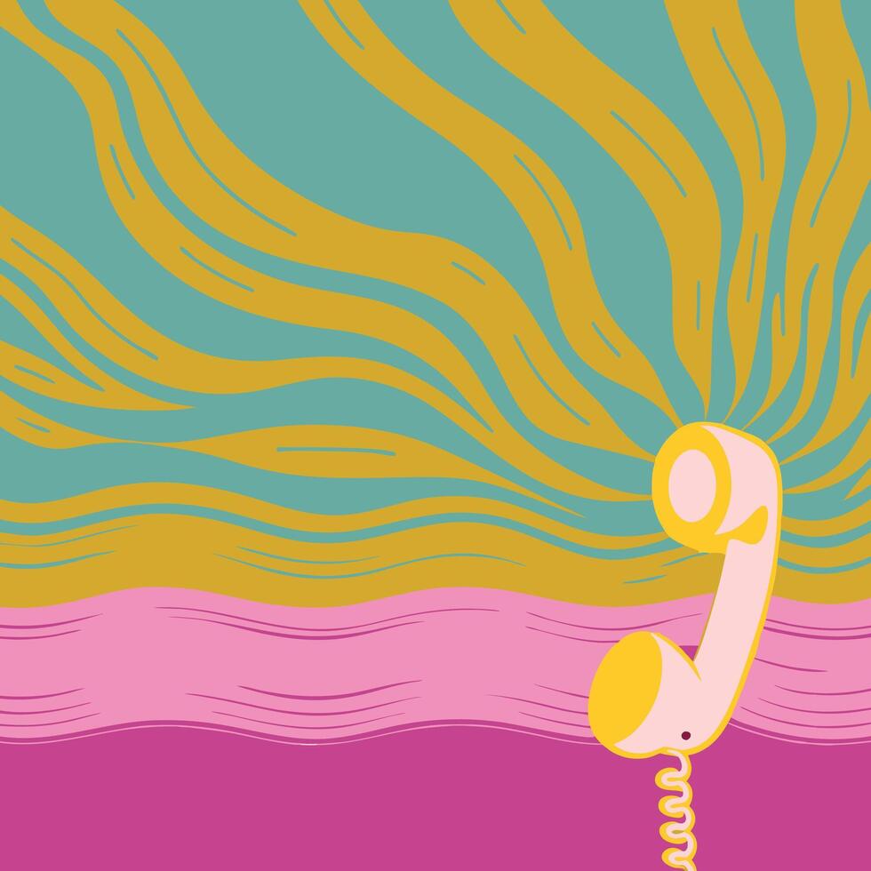 Abstract Phone Receiver with Wavy Lines Background vector