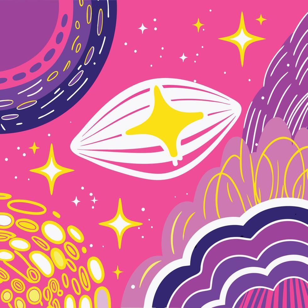 Abstract Cosmic Dreamscape Pink, Purple, and Yellow Galaxy Art vector