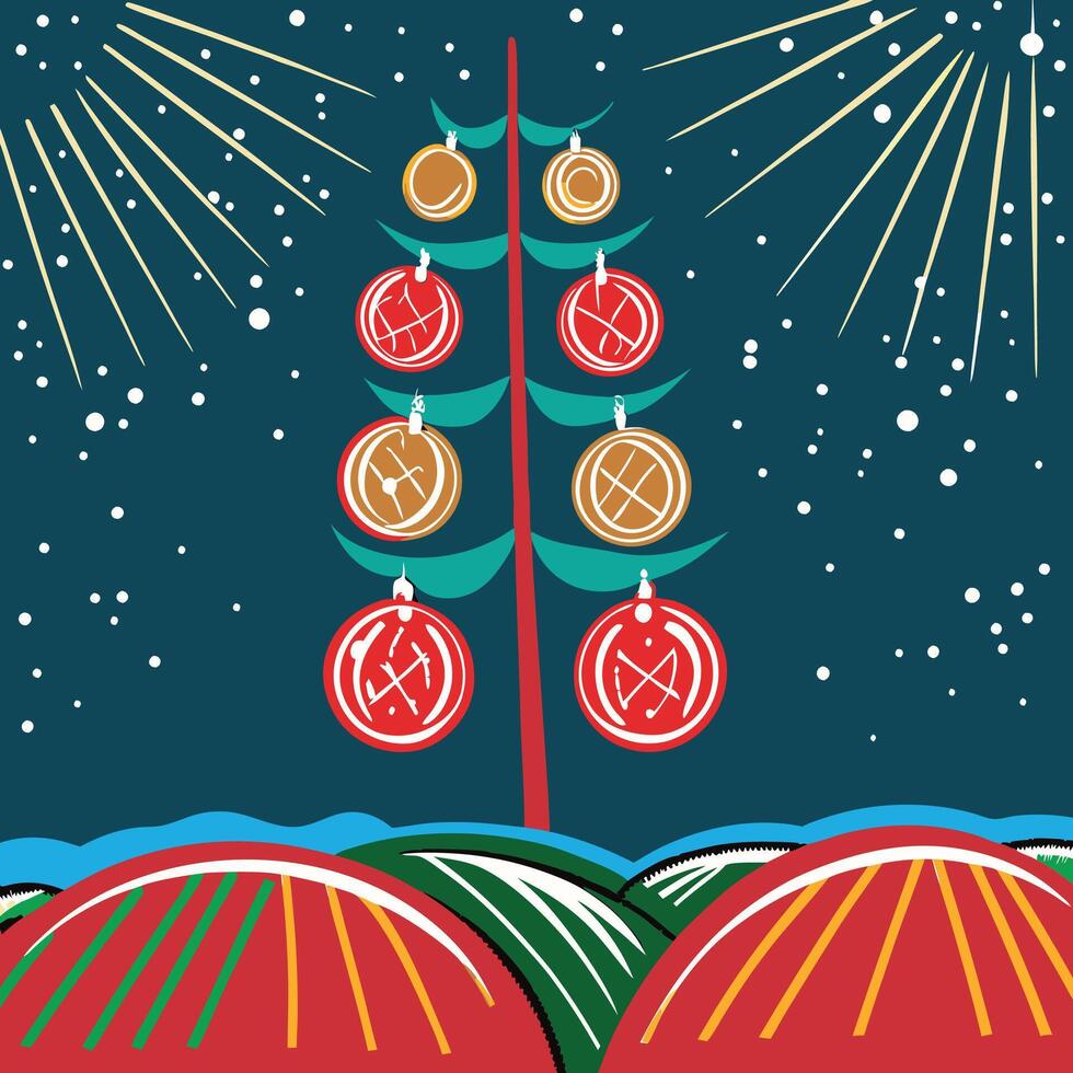 Abstract Winter Holiday Tree with Ornament Design vector