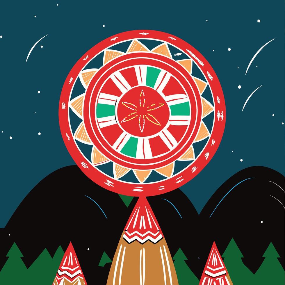 Night Sky Mandala Over Conical Tents vector