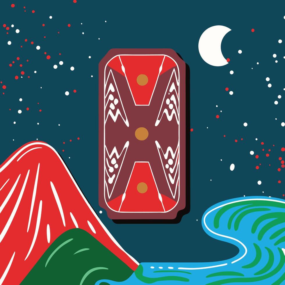 Night Sky, Mountains, River, Abstract Art vector