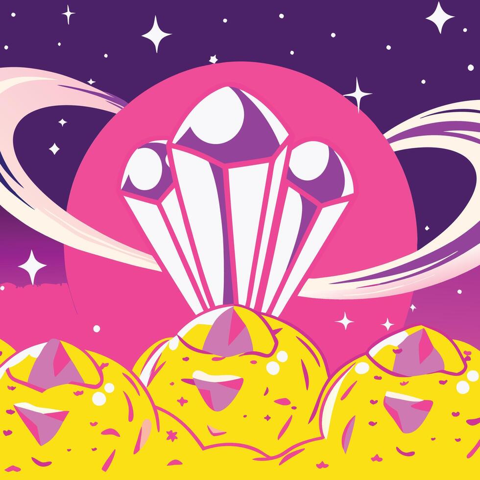 Cosmic Crystal Cluster on Planet Surface vector