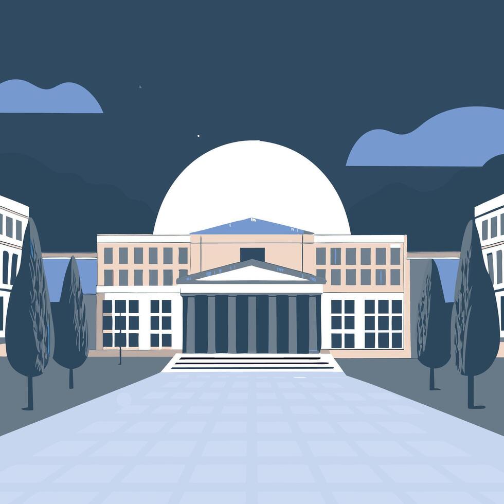 Grand Building at Night Architectural Design and Cityscape vector
