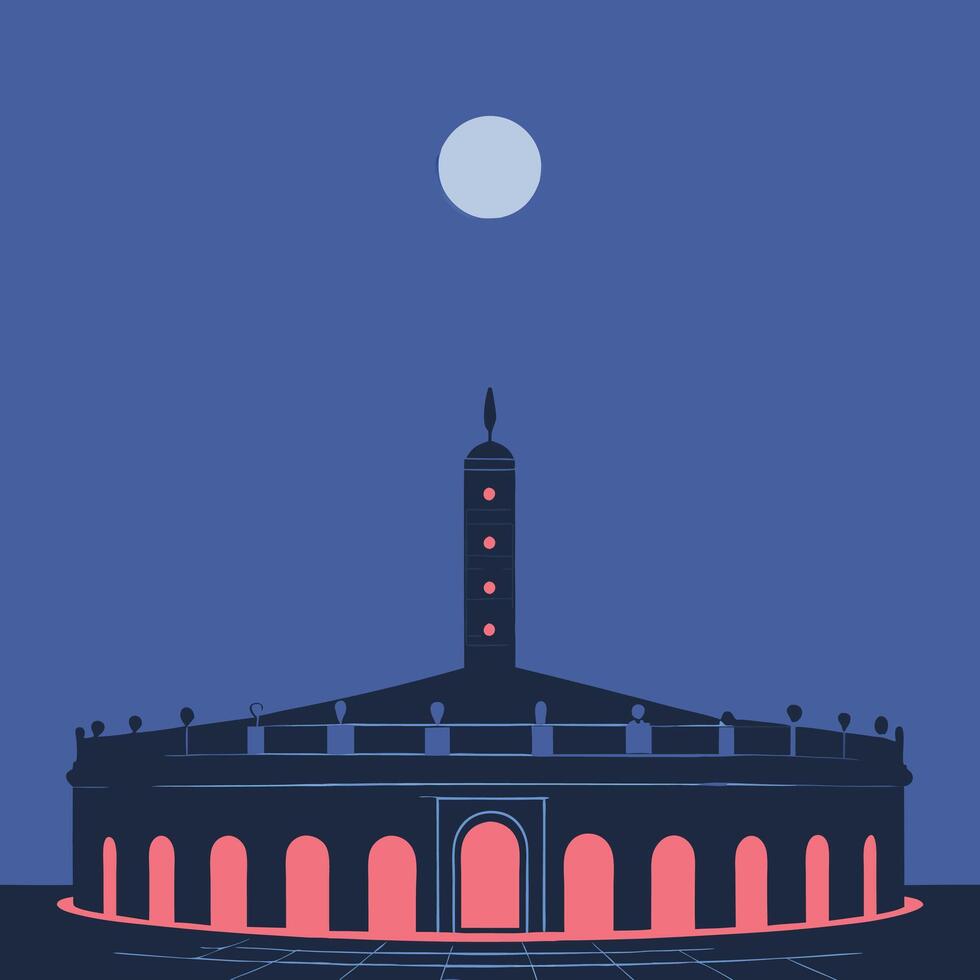 Night Scene Circular Building under a Full Moon vector