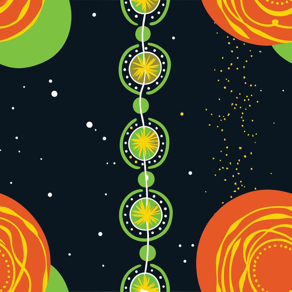 Abstract Cosmic Circles Green, Orange, Yellow Design vector