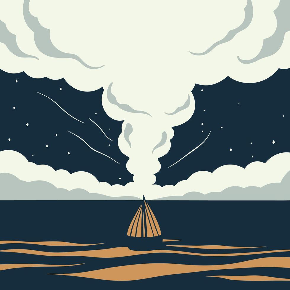 Sailboat at Night Abstract Ocean Scene with Clouds vector