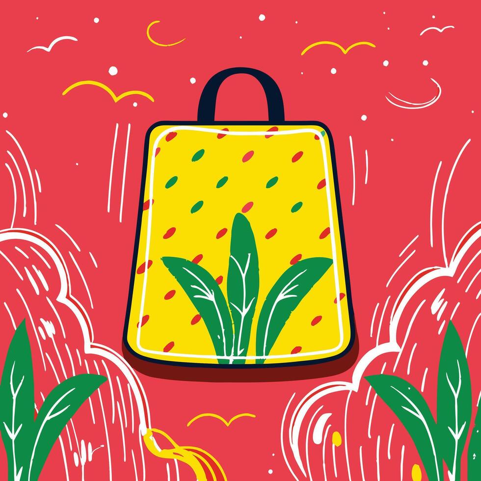 Eco Friendly Shopping Bag Design Yellow with Green Leaves vector