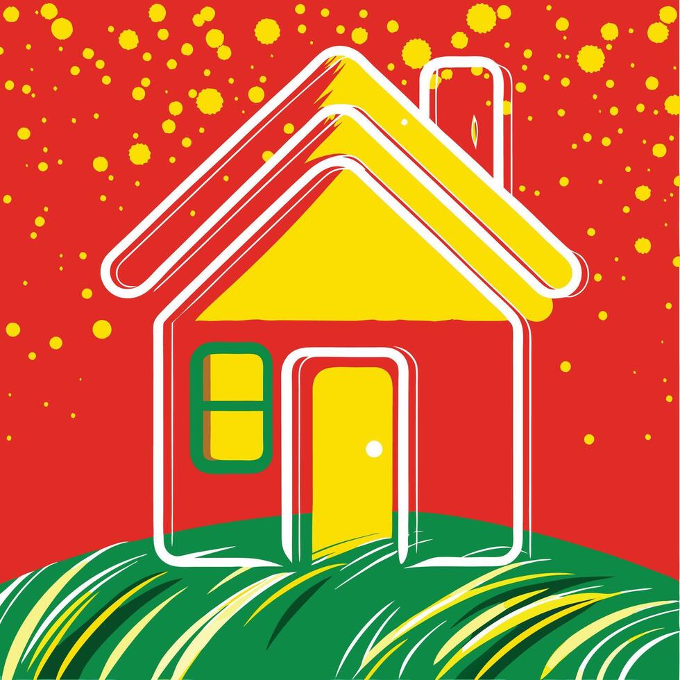 House in Snowy Landscape A Colorful Illustration vector