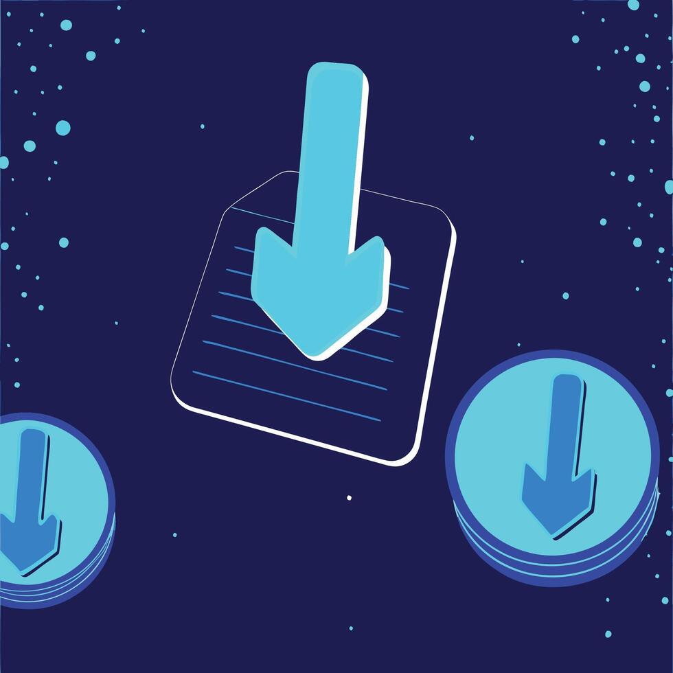 Download Process Efficient Data Transfer, File Download, Arrow Icons, Digital Document vector