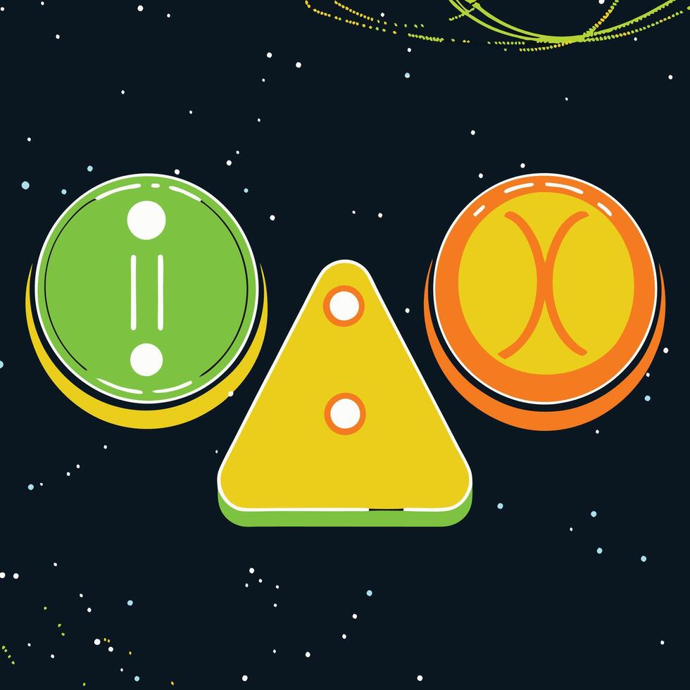 Abstract Cosmic Shapes A Vibrant Trio of Geometric Designs vector