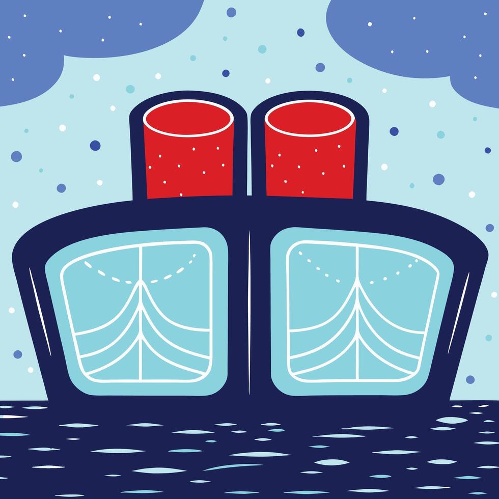 Ocean Liner Illustration Red Stacks, Blue Water vector
