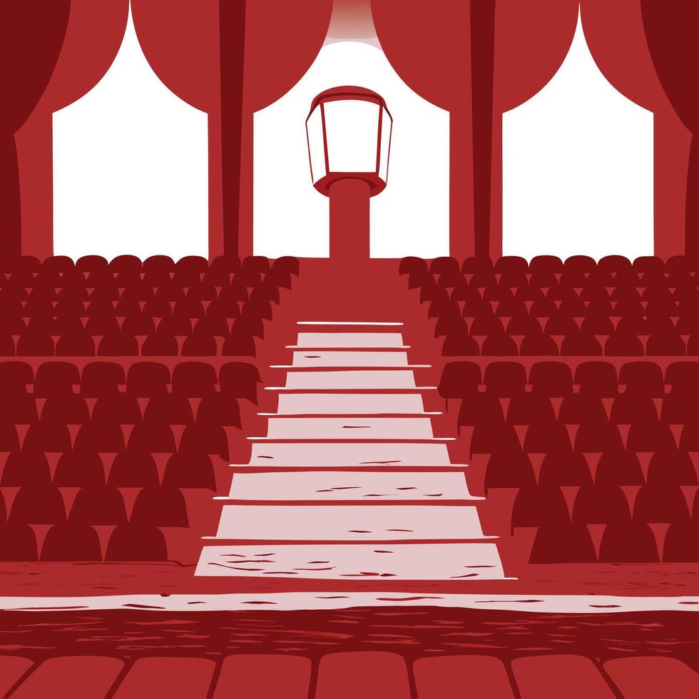 Stage, Seats, Red Curtains, Spotlight, Steps A Theater Scene vector