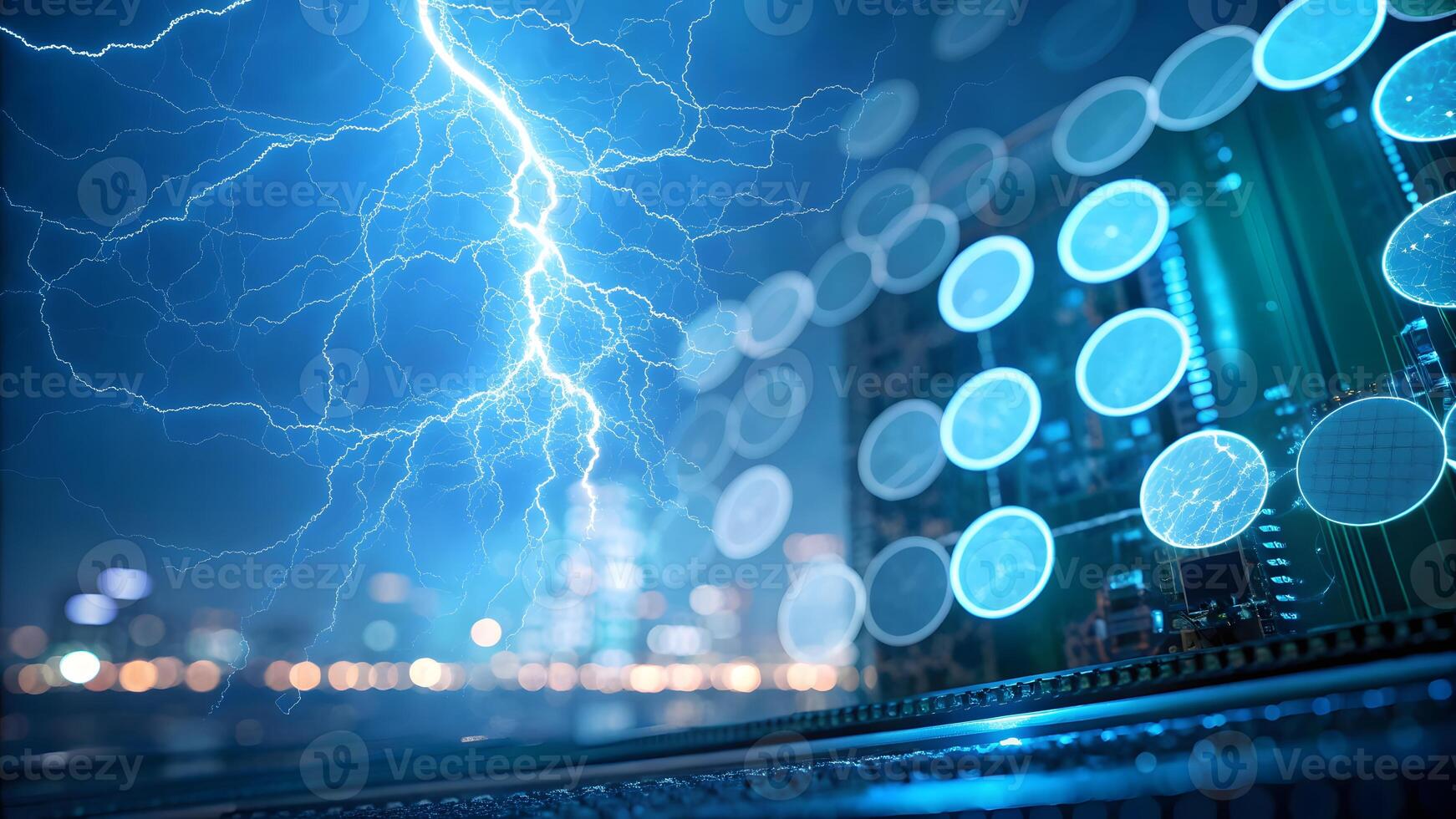 Electric Blue and White Bokeh for a Modern Glow , bokeh abstract background, modern abstract backdrop. photo
