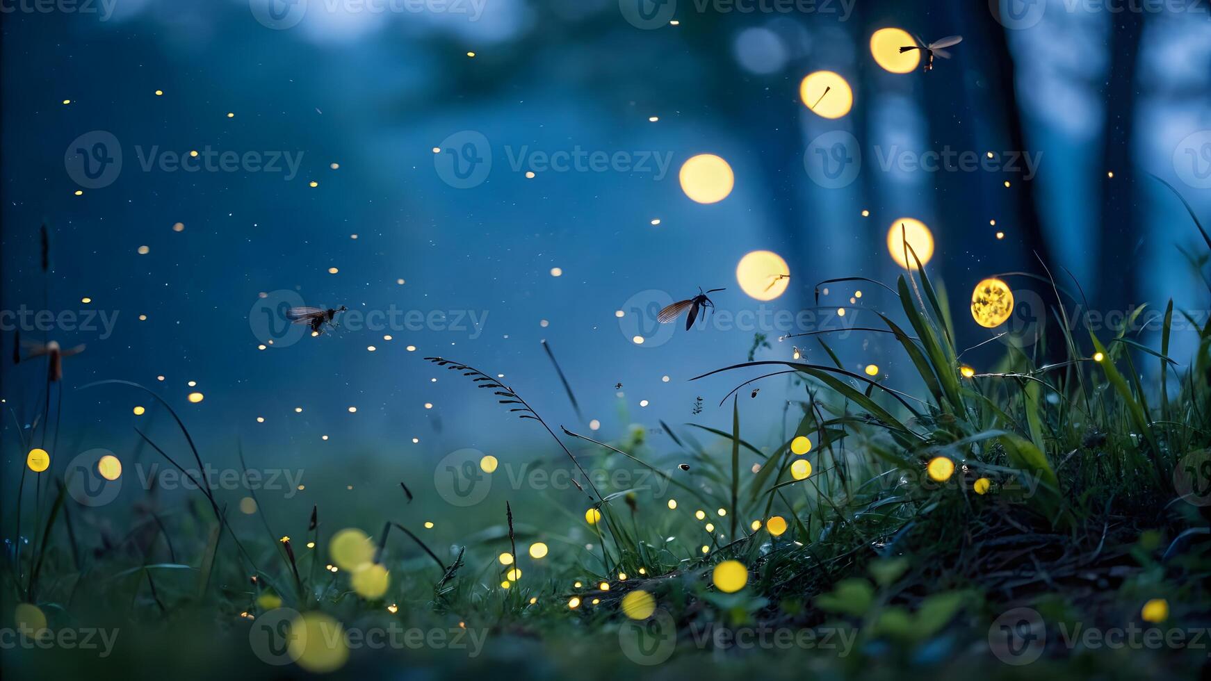 Firefly-Inspired Bokeh for Magical Nighttime Vibes, bokeh abstract background, modern abstract backdrop. photo