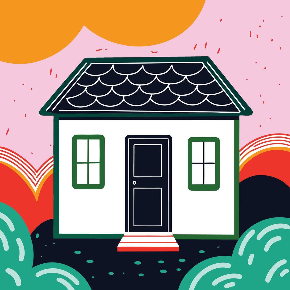Charming House Illustration Simple Home Exterior Design vector