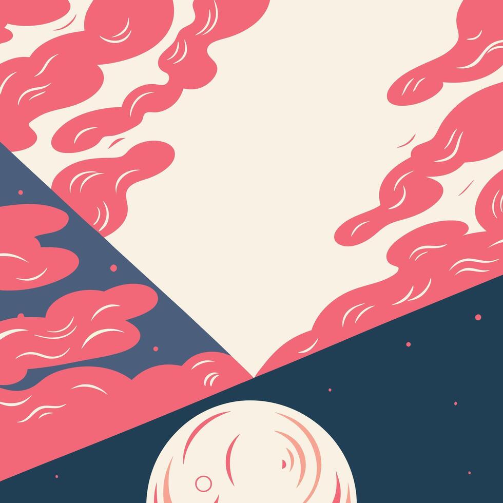 Abstract Cosmic Landscape Pink Clouds, Celestial Body, Starry Night vector
