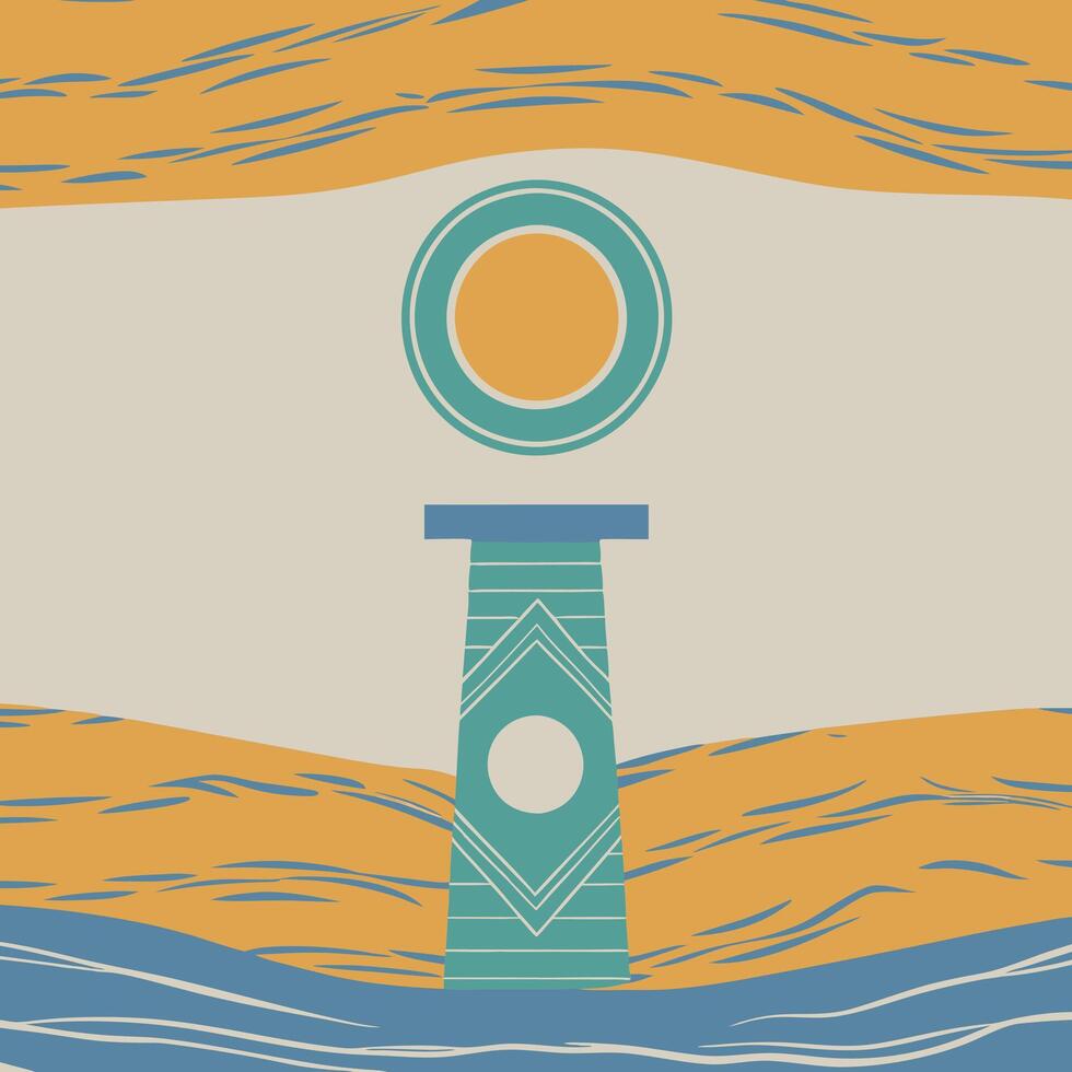 Abstract Coastal Lighthouse Sun, Sea, and Geometric Design vector