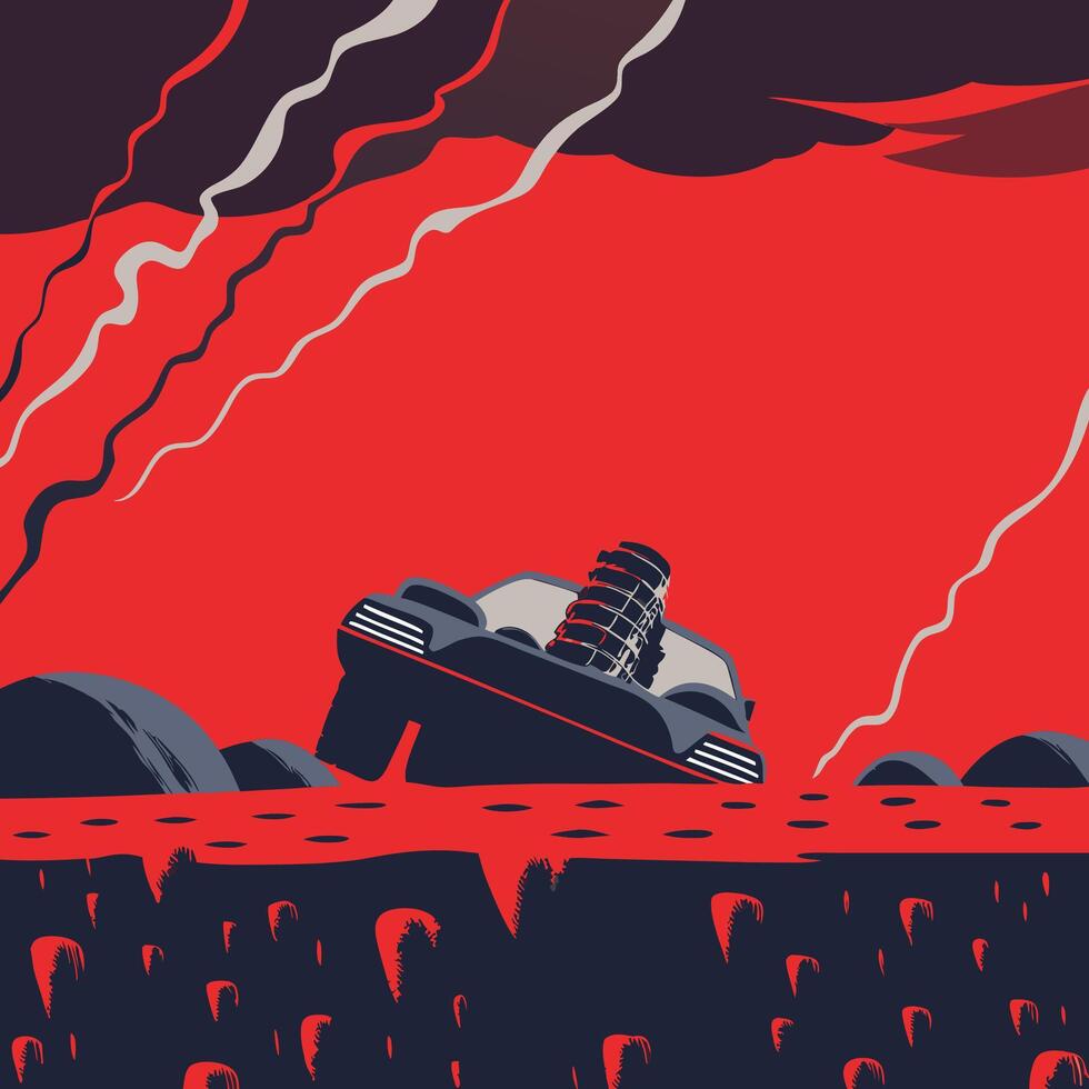 Vehicle Stuck in Red Terrain vector