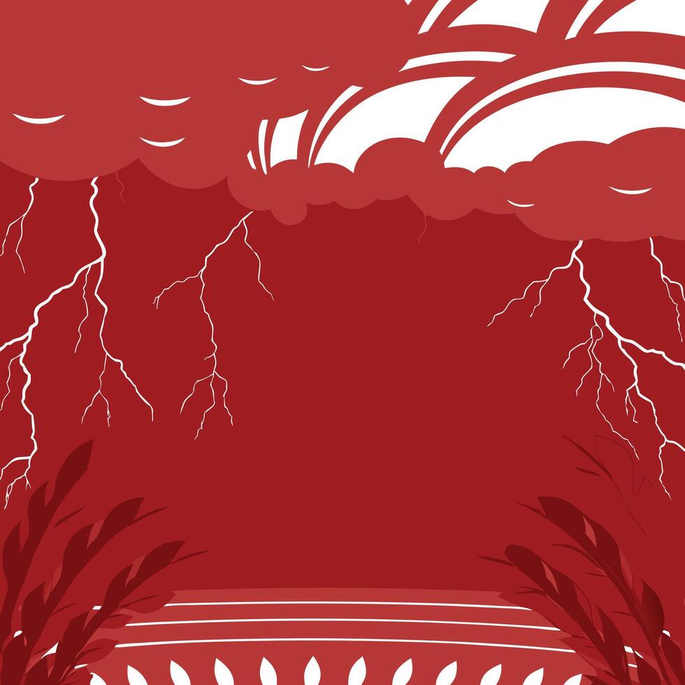 Red Sky, Lightning Bolts, and Stormy Clouds vector