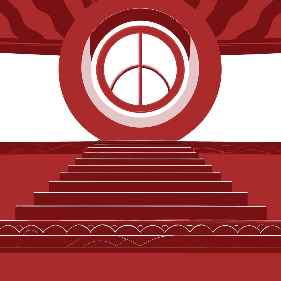 Path to Peace Abstract Red Staircase and Peace Symbol vector