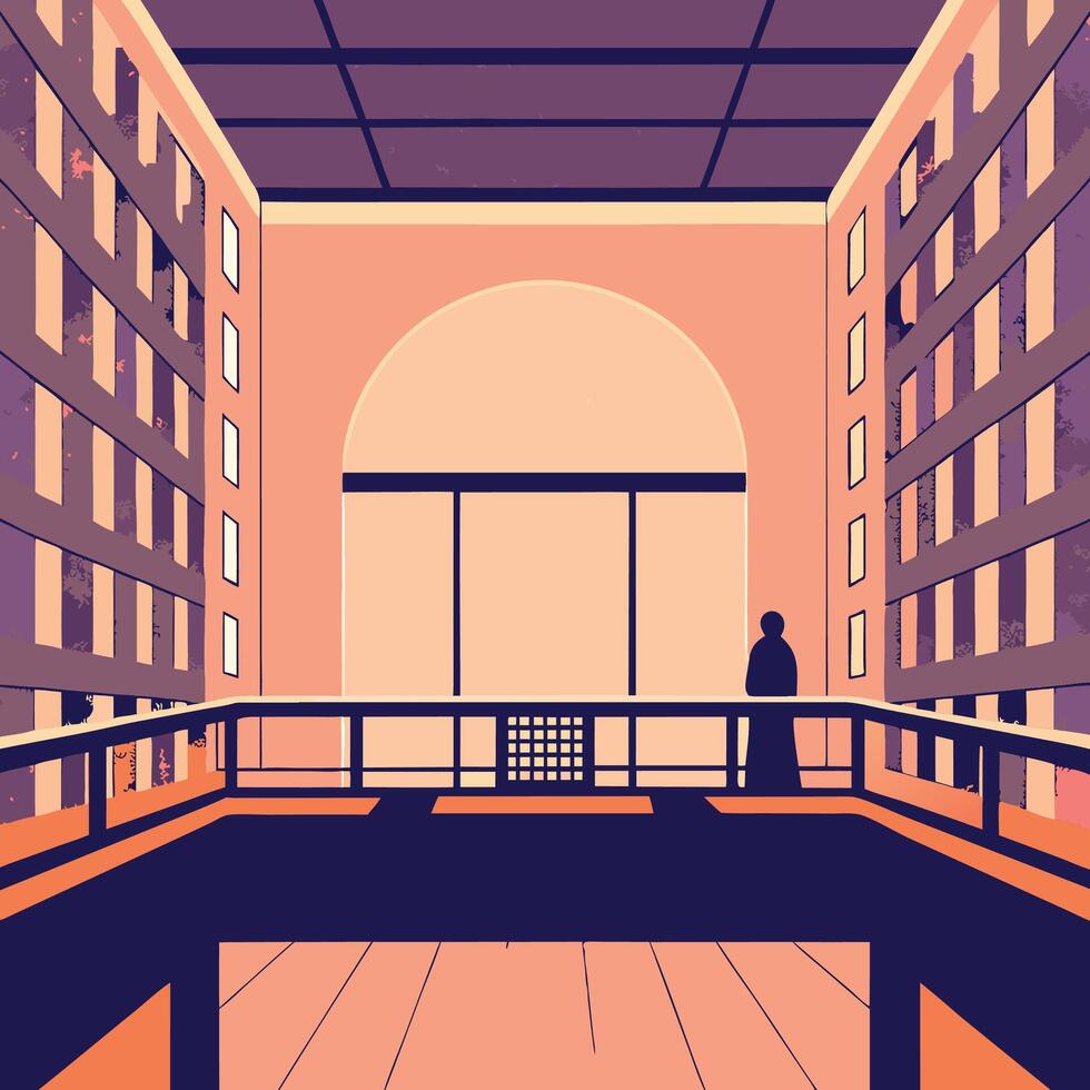 Contemplation on a Balcony Architectural Study vector