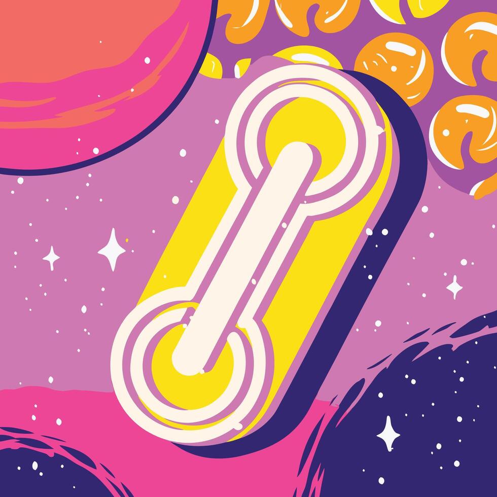 Abstract Cosmic Shapes Vibrant Yellow, Pink, and Purple Design vector