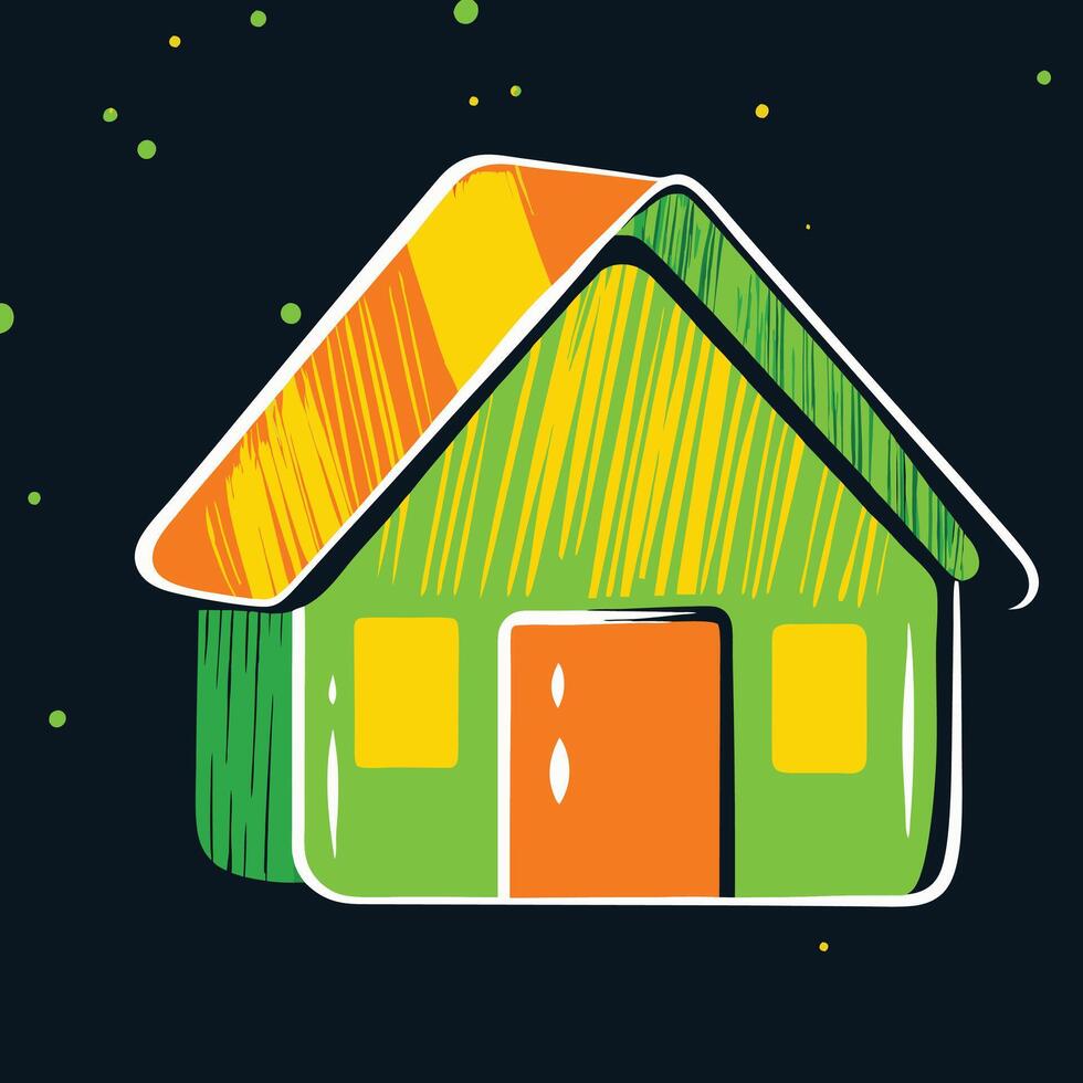 Vibrant Green House Illustration Home, Design, Art, Architecture, Color, Illustration, Drawing, Graphic, Style, House vector