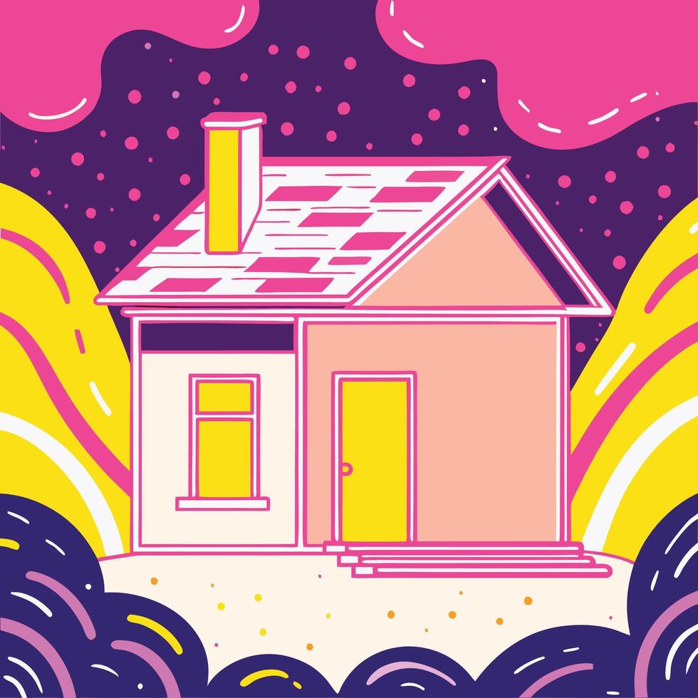 Vibrant House Illustration Colorful Home Design vector