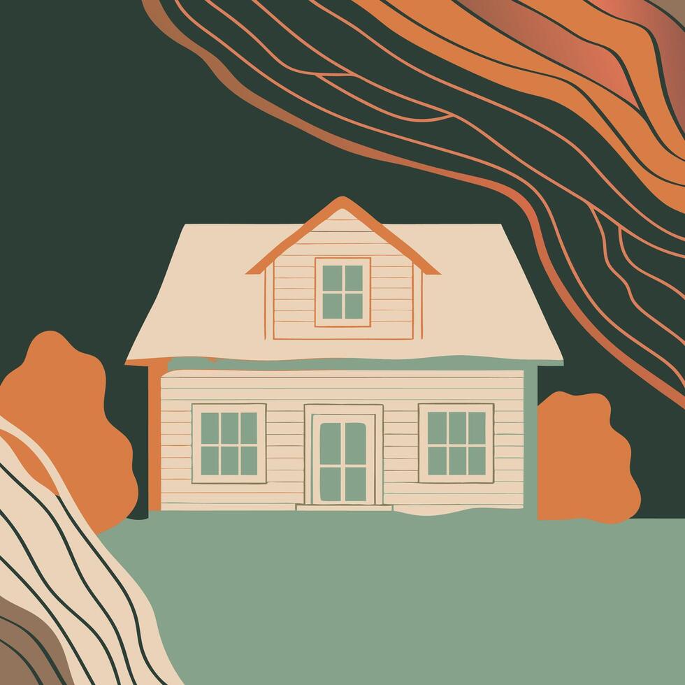 Cozy Cottage House Illustration Abstract Art Print vector