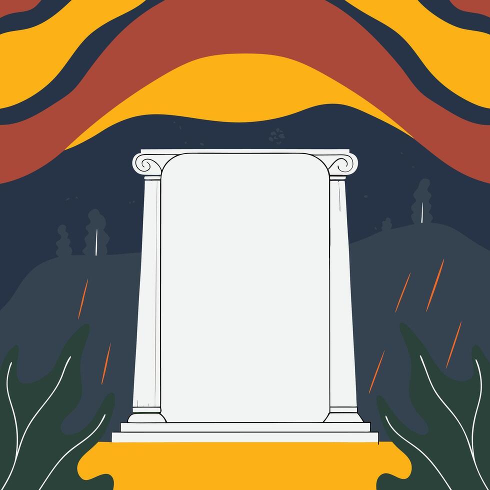 Abstract Art Classical Column, Yellow and Teal Landscape vector