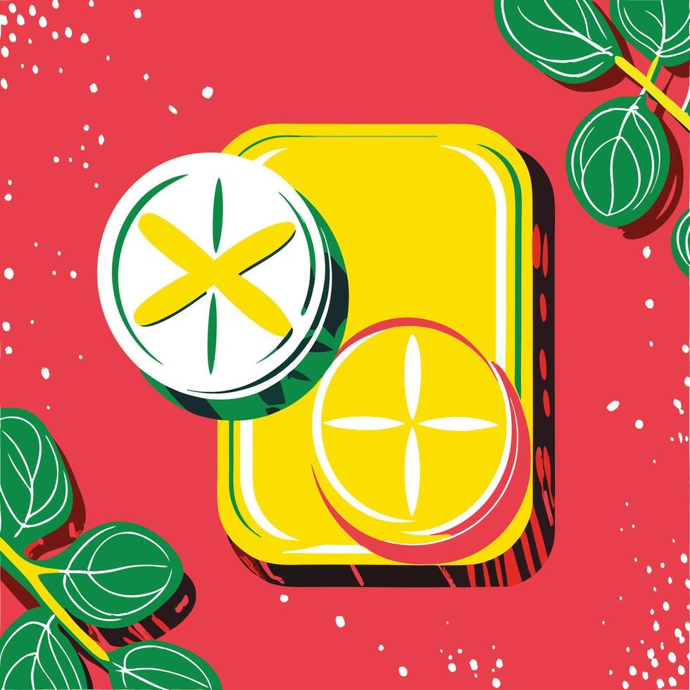 Abstract Fruit Slice Design with Tropical Leaves vector
