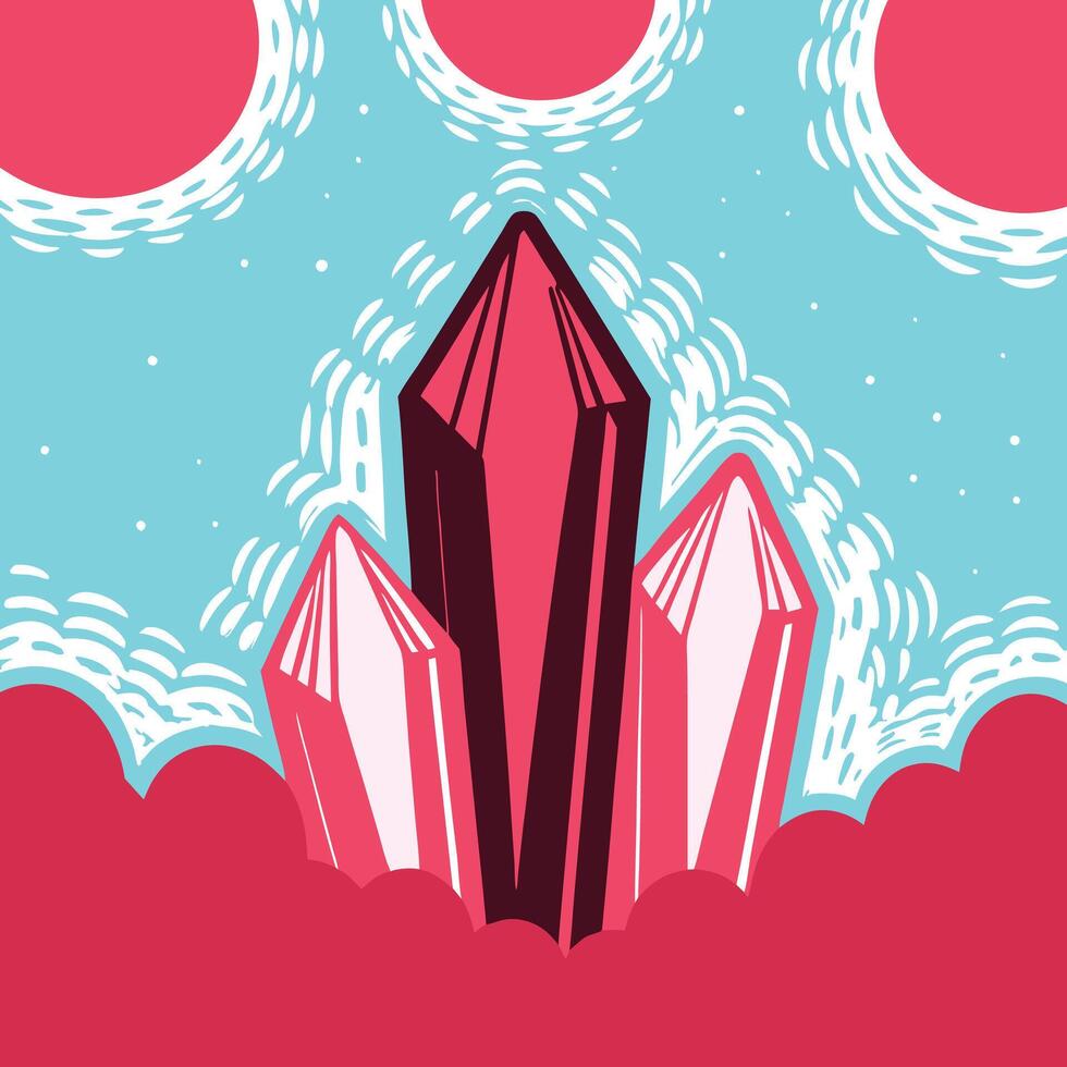 Crystals in Sky Abstract Art of Pink and Red Gems vector