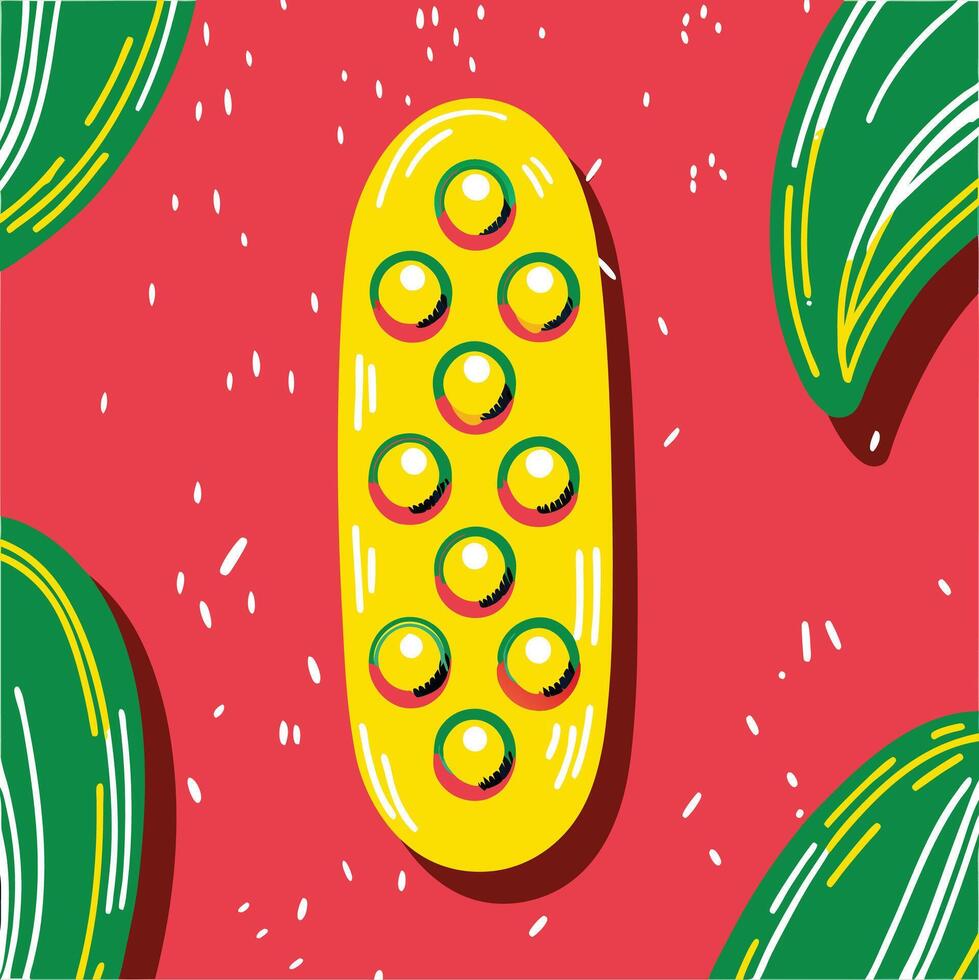 Abstract Fruit Illustration Yellow Pod with Red and Green Accents vector