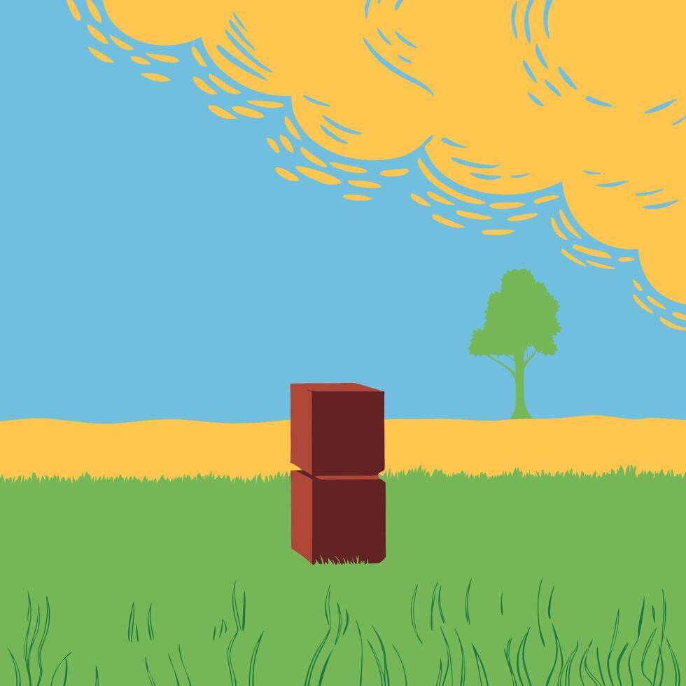 Abstract Landscape Cube in a Field vector