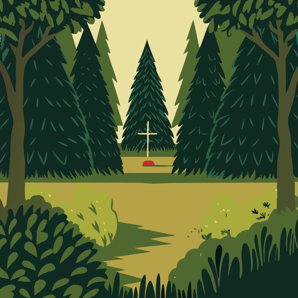 Forest Cross, Tranquil Nature Scene vector