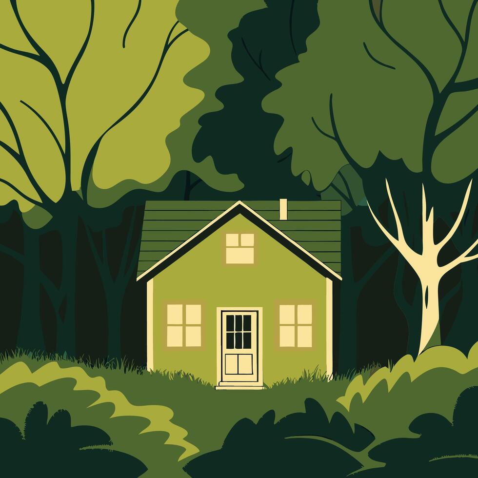 Secluded Green House in Lush Forest vector