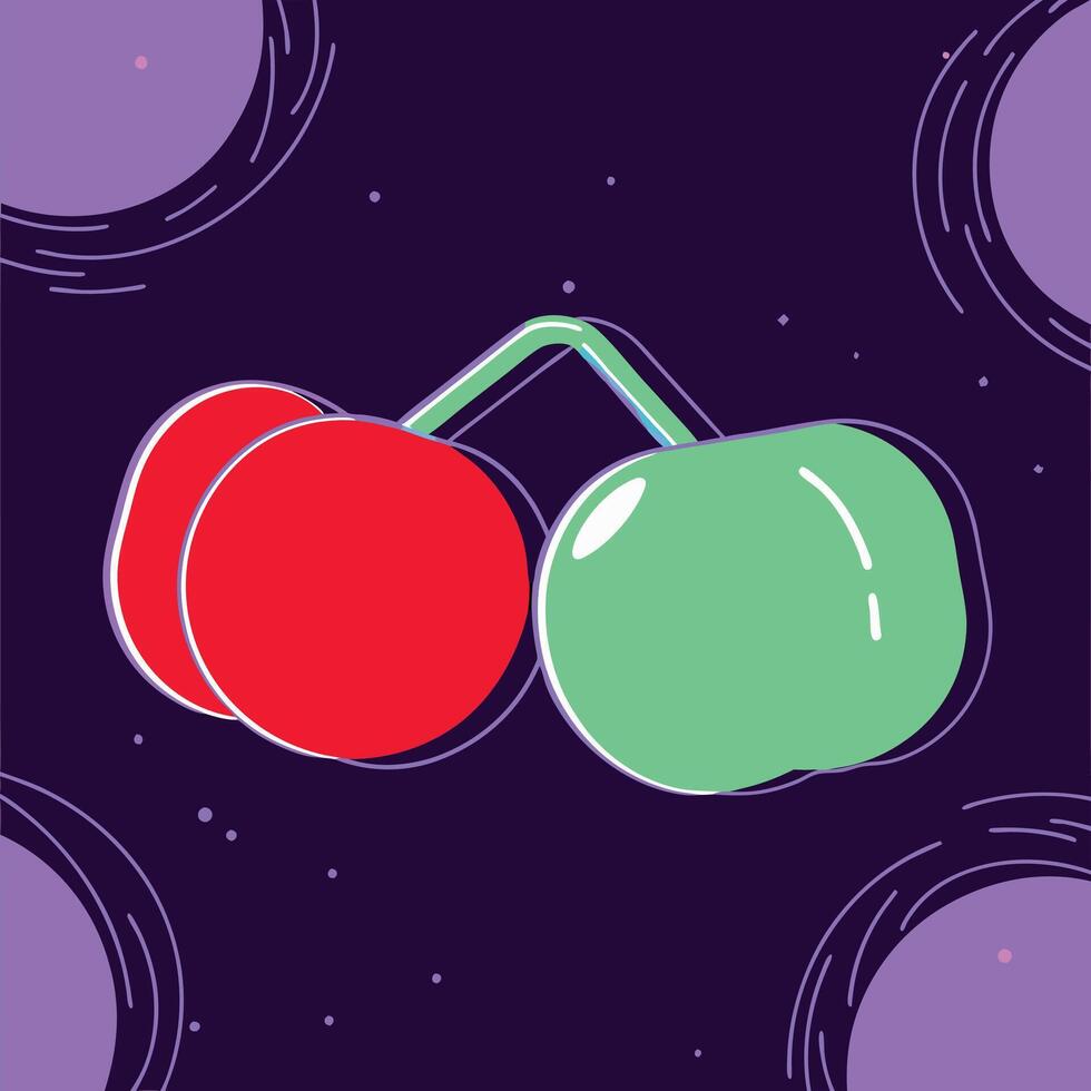 Abstract Duo Cherries Red and Green Fruit Design vector