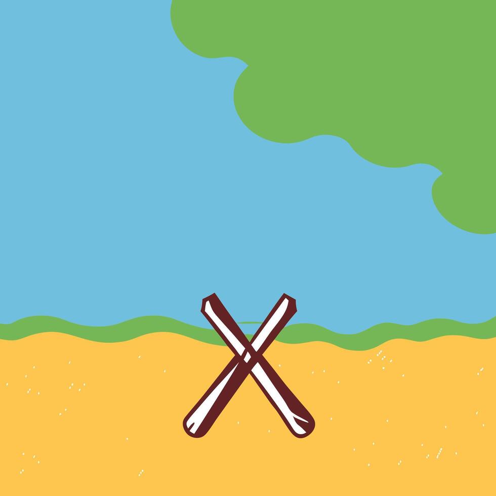 Summer Beach Scene with Crossed Wooden Sticks vector