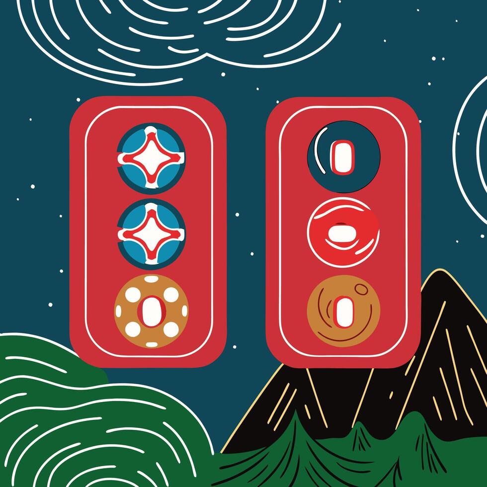 Abstract Geometric Design Red, Blue, and Gold Circles and Shapes vector