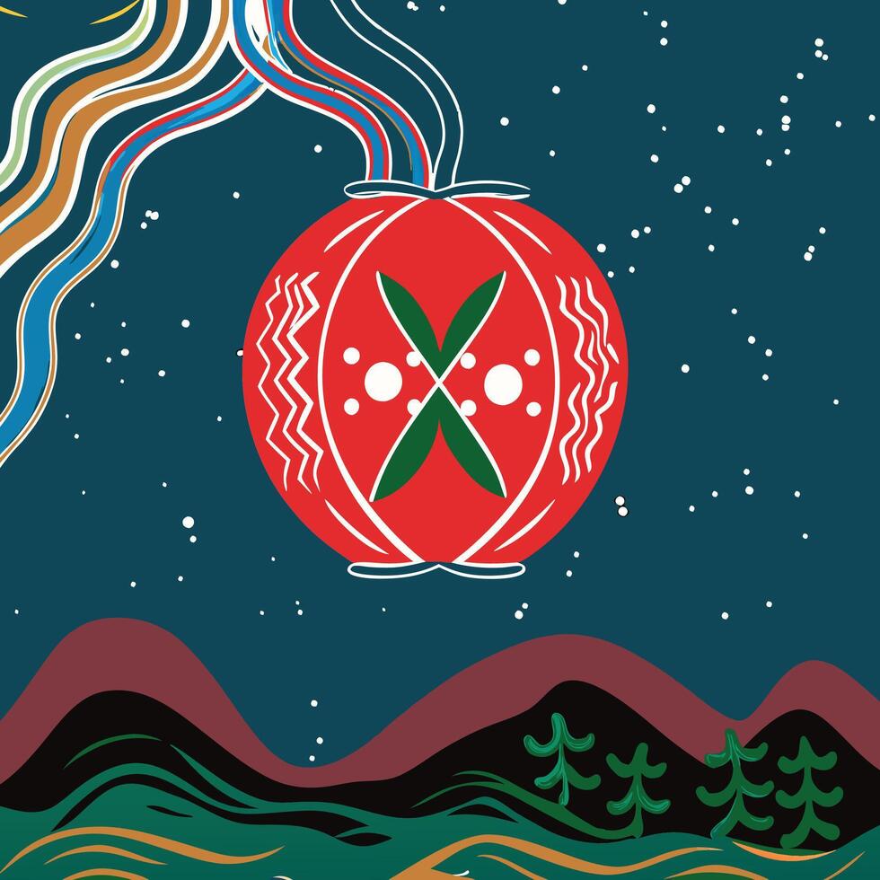 Abstract Night Landscape with Red Orb vector