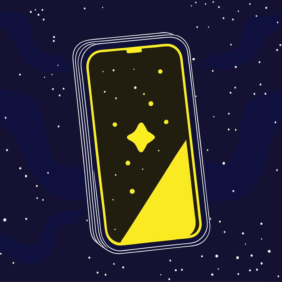 Mobile Phone Display Night Sky Design, Yellow Accent vector