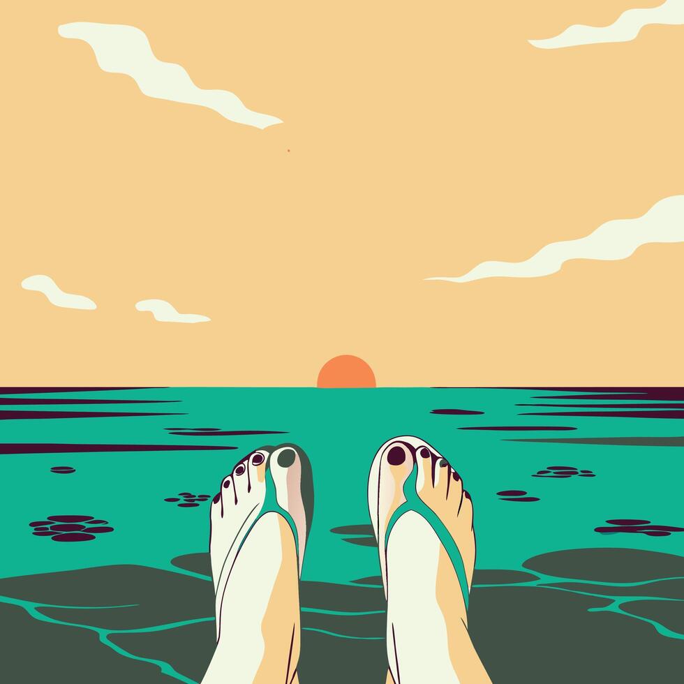 Sunset Ocean View from the Water's Edge vector