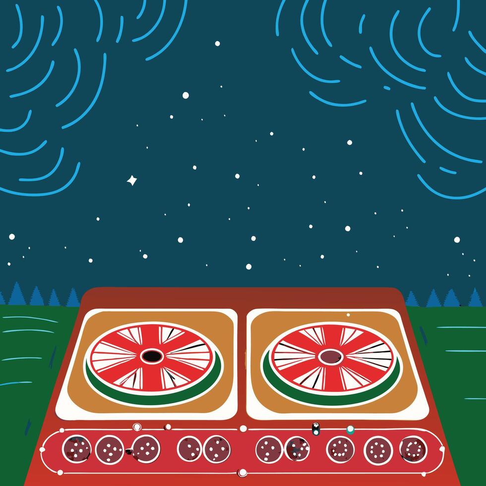 Night Scene with Abstract Machine and Circular Design Elements vector