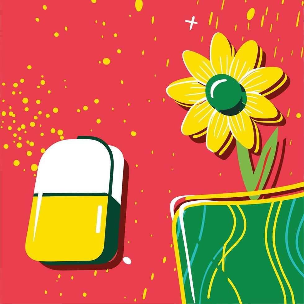 Vibrant Floral Pot and Abstract Shape vector