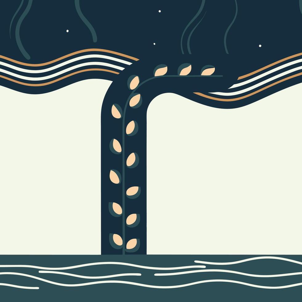 Abstract Art Wavy Lines, Leaves, and Water vector