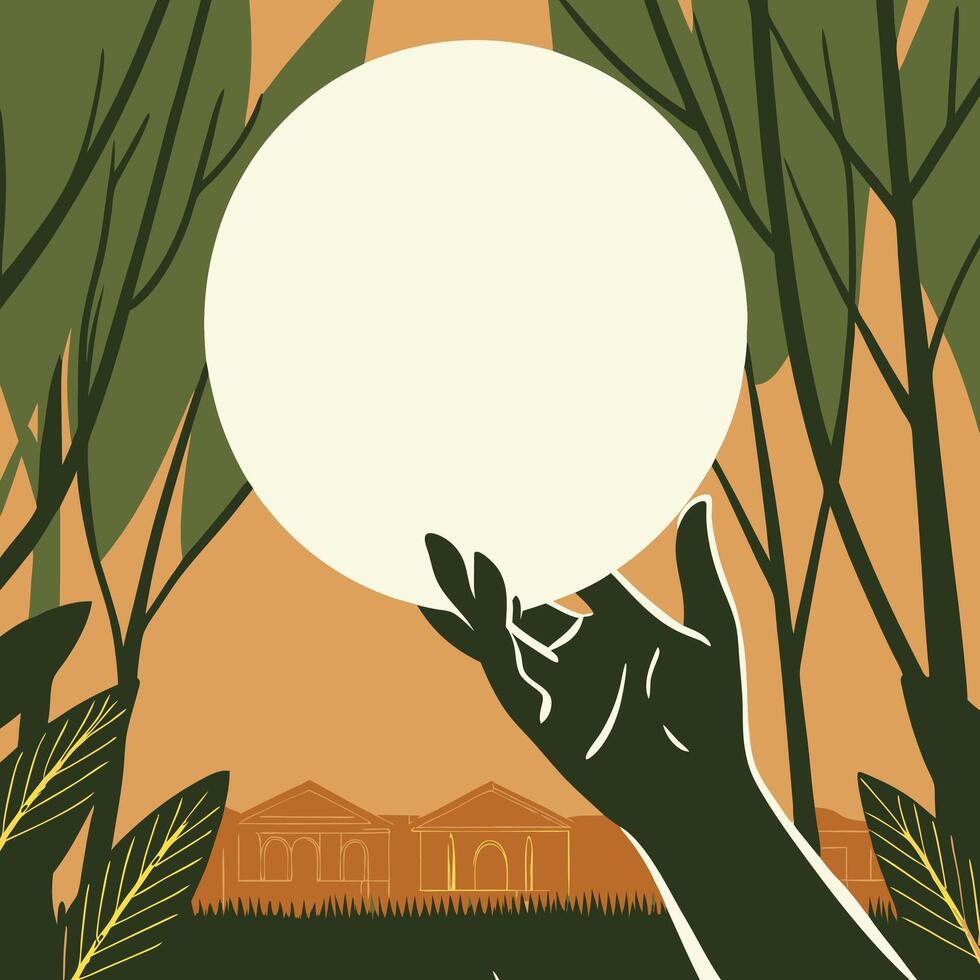 Hand Holding Orb in Abstract Nature Scene vector