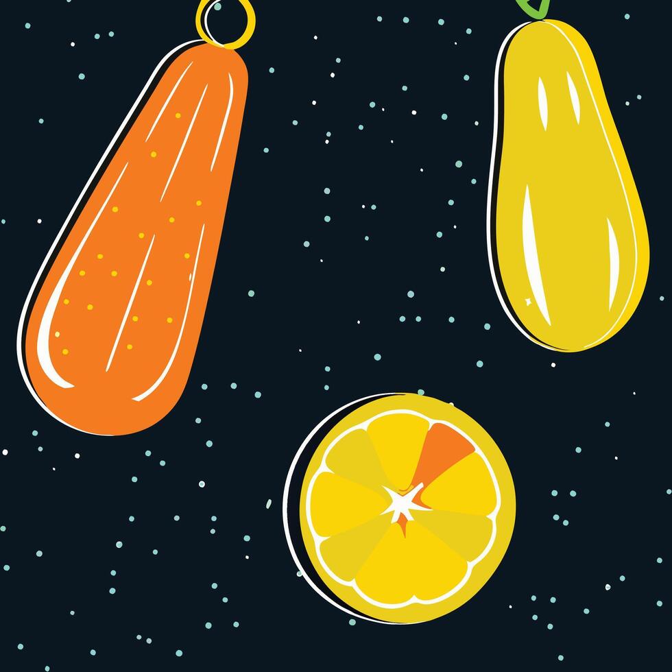 Citrus Fruit, Abstract, Summer Produce, Vibrant Colors, Geometric Design, Modern Art, Dark Background, Minimalist Style, Graphic Design, Food Illustration vector
