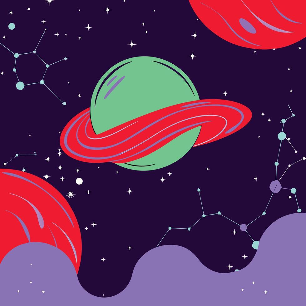 Celestial Bodies, Cosmic Landscape, Vibrant Stars, Galactic Scene vector